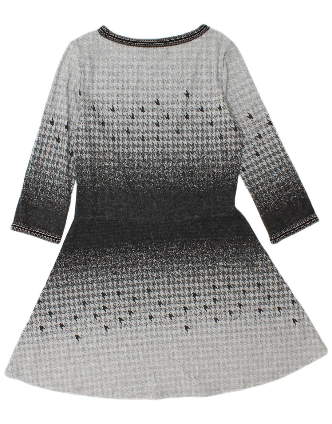 DESIGUAL Vestido acampanado de manga 3/4 para mujer UK 44 Grande Gris Pata de gallo