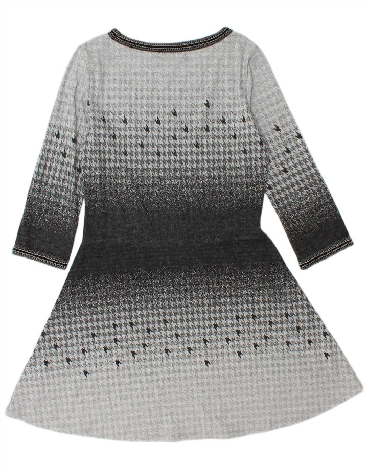 DESIGUAL Vestido acampanado de manga 3/4 para mujer UK 44 Grande Gris Pata de gallo