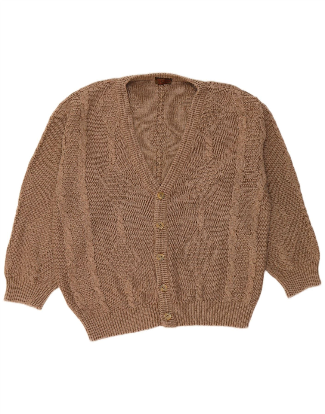 Vintage hombres suelto ajuste cardigan suéter medio marrón algodón