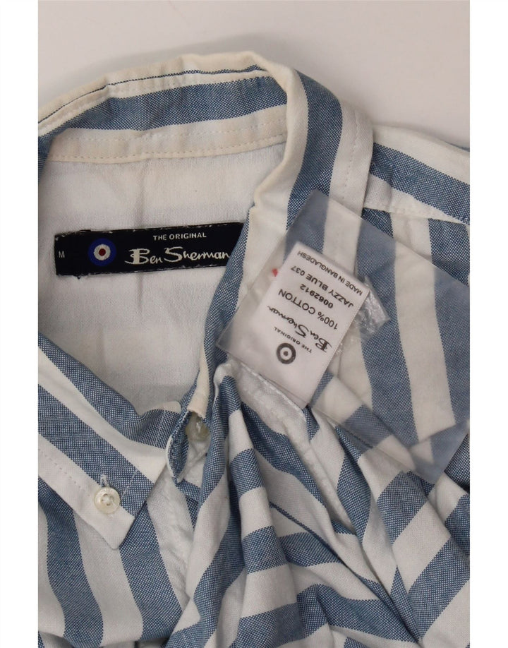 Ben Sherman Camisa de manga corta para hombre de algodón a rayas azul medio