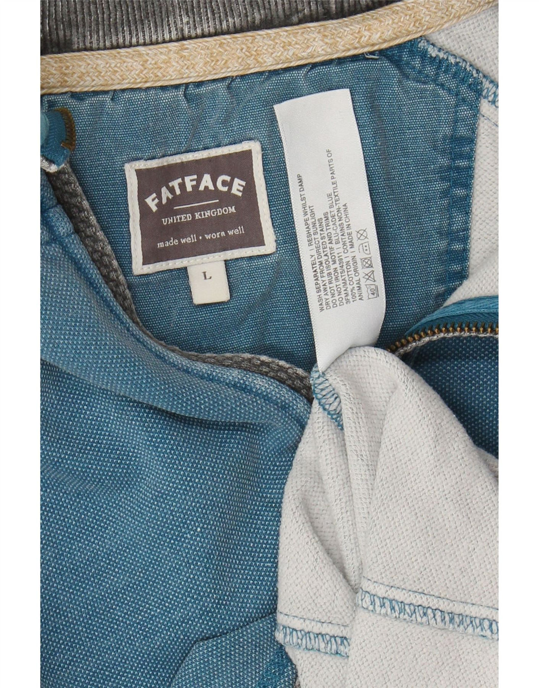 FAT FACE Sudadera con cuello y cremallera para hombre, jersey de algodón azul grande