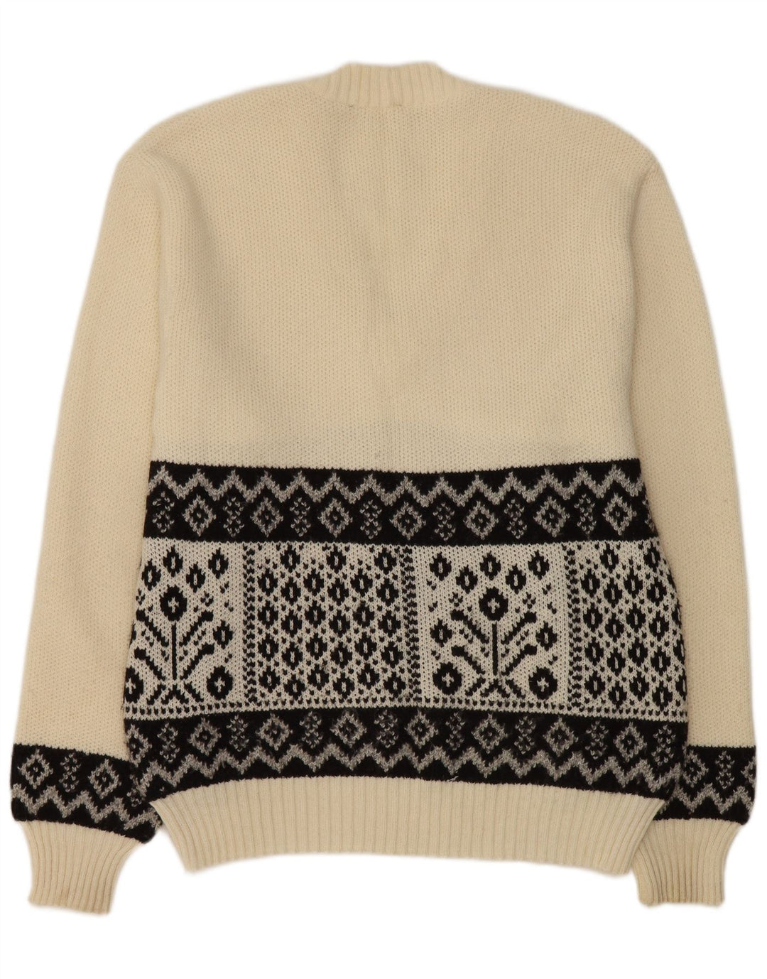 Vintage hombres V-cuello jumper suéter medio blanco geométrico