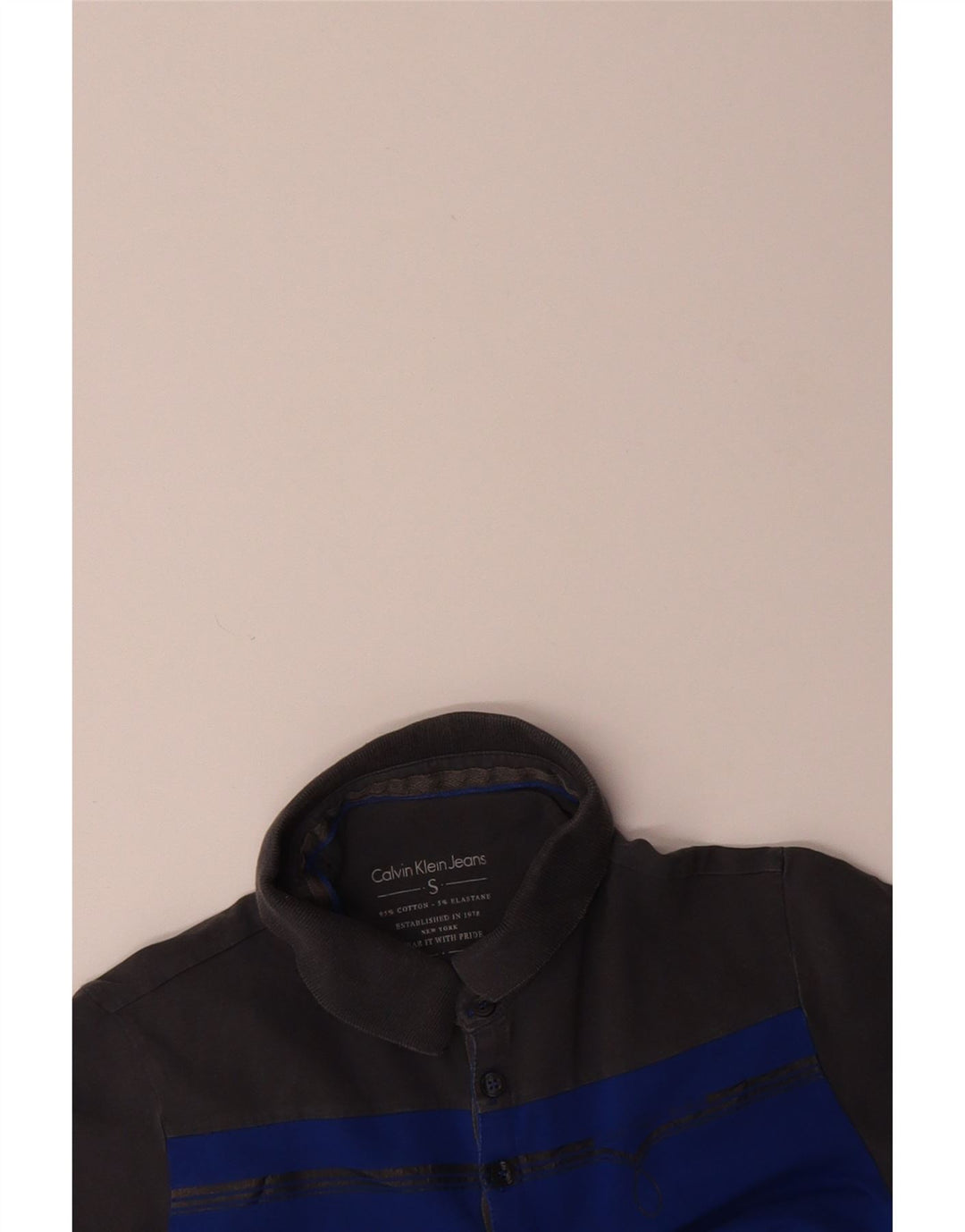 CALVIN KLEIN Mens Polo Shirt Small Blue Colourblock Cotton