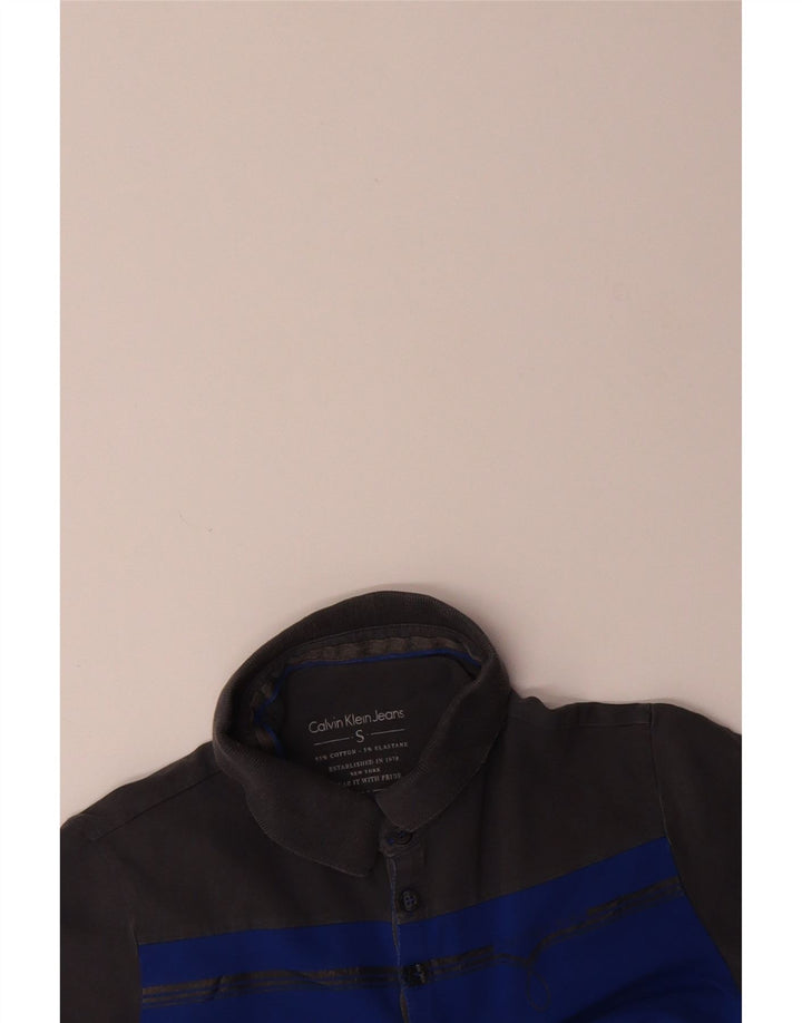 CALVIN KLEIN Mens Polo Shirt Small Blue Colourblock Cotton
