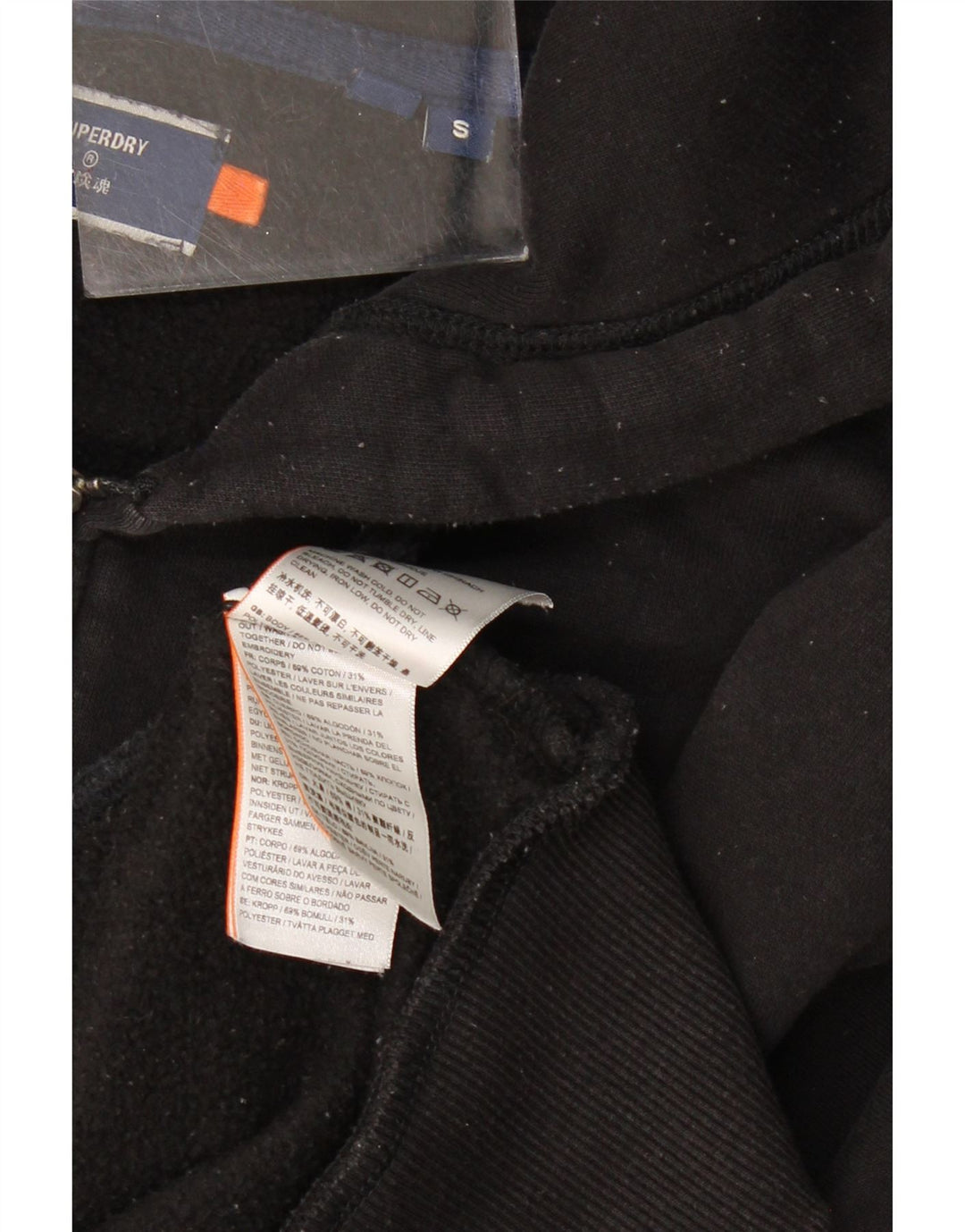 Superdry Sudadera con capucha y cremallera para hombre, talla pequeña, algodón negro