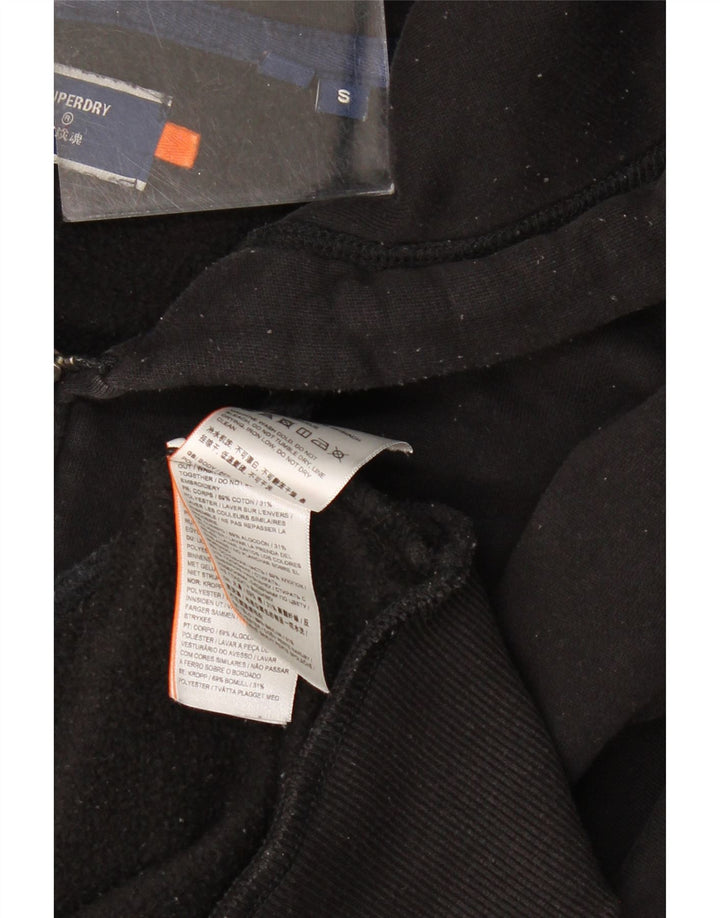 Superdry Sudadera con capucha y cremallera para hombre, talla pequeña, algodón negro