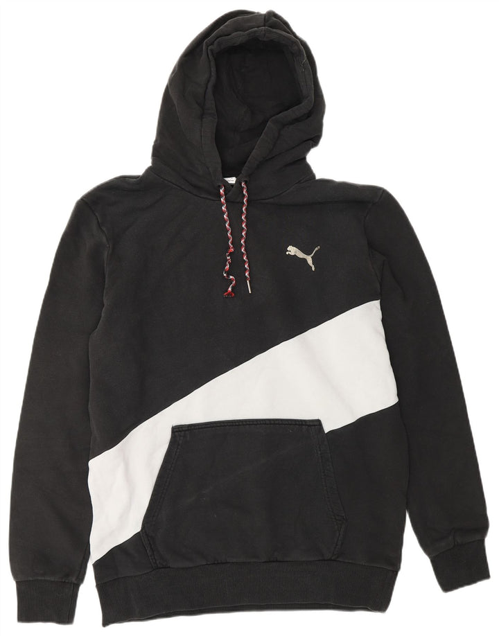 PUMA Jersey con capucha para hombre, tamaño mediano, color negro, algodón con bloques de color