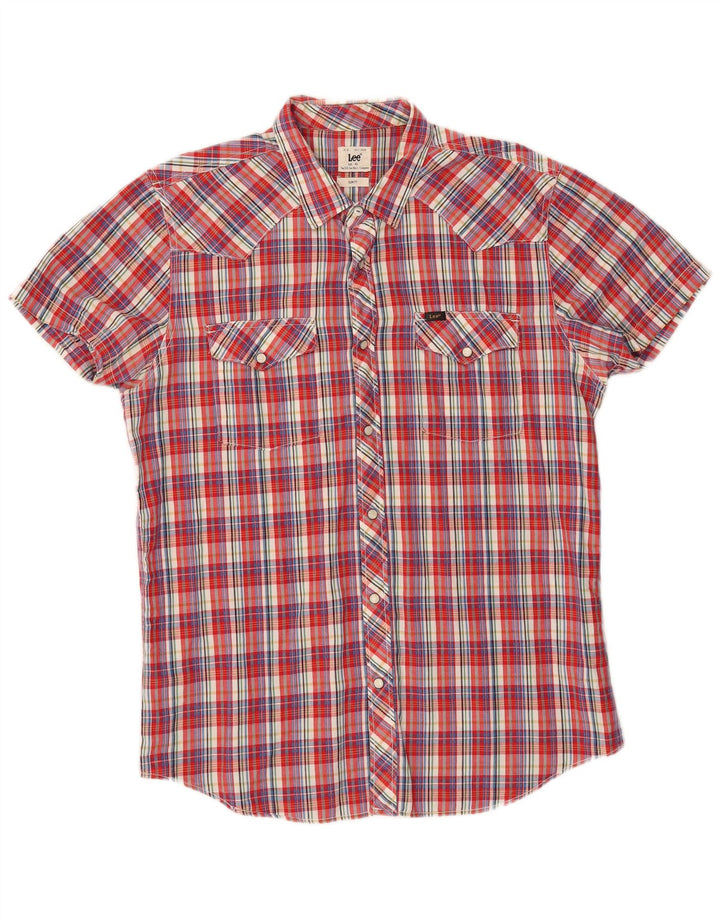 LEE Camisa de Manga Corta Slim Fit para Hombre XL Algodón a Cuadros Rojos