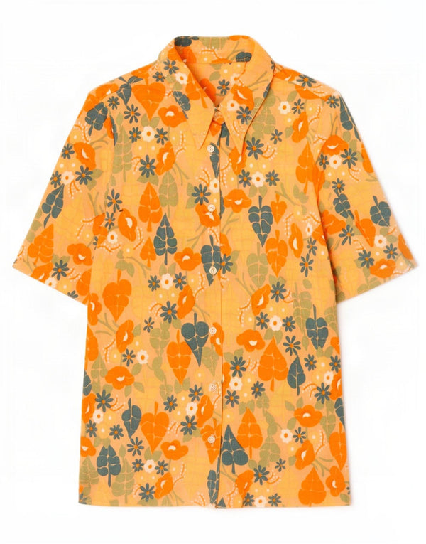 Vintage mujer camisa de manga corta blusa Reino Unido 10 pequeño naranja floral