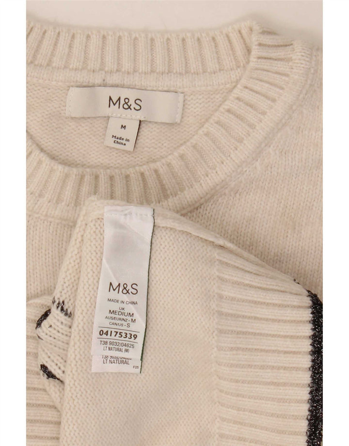 Marks & Spencer Suéter tipo jersey con cuello redondo para mujer UK 14 Medium Off White
