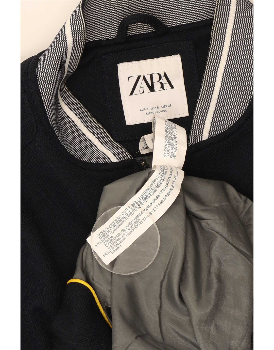 Zara Mens Bomber Jacket UK 36 Small Azul Marino Poliéster