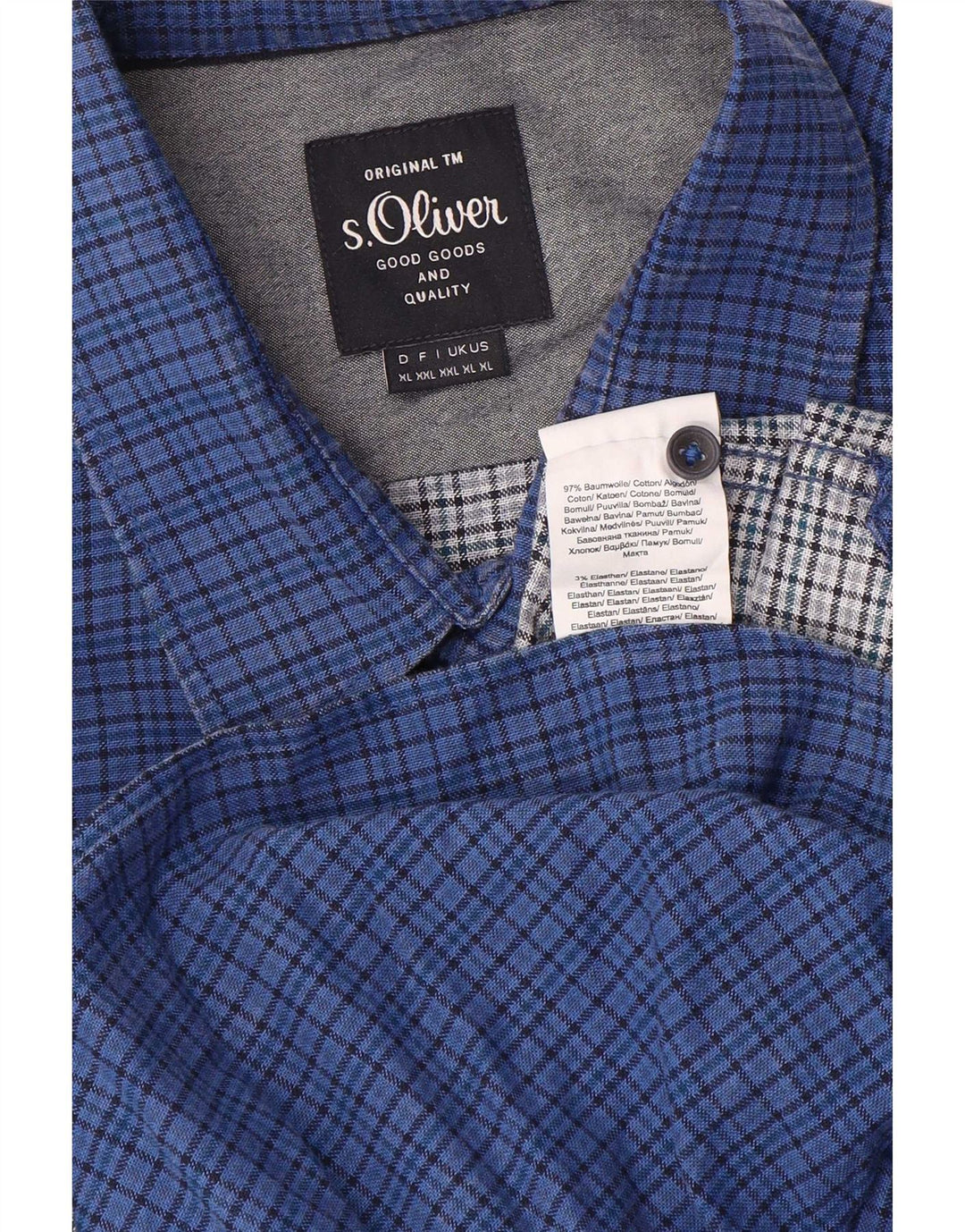 S.Oliver Camisa Hombre XL Azul Cuadros Algodón