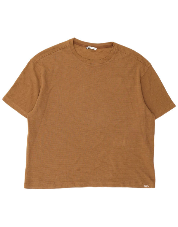Zara Hombre Camiseta Top Grande Algodón Beige