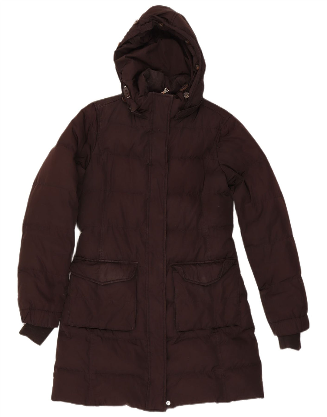 Tommy Hilfiger Abrigo acolchado con capucha para mujer UK 44 Poliéster marrón medio