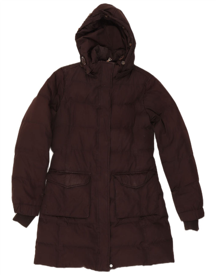 Tommy Hilfiger Abrigo acolchado con capucha para mujer UK 44 Poliéster marrón medio