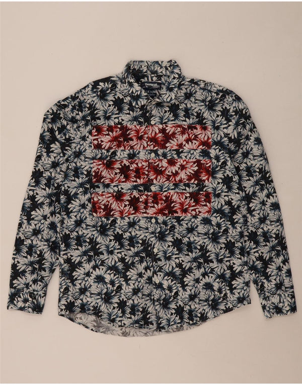 DESIGUAL Camisa Hombre XL Azul Marino Floral Algodón