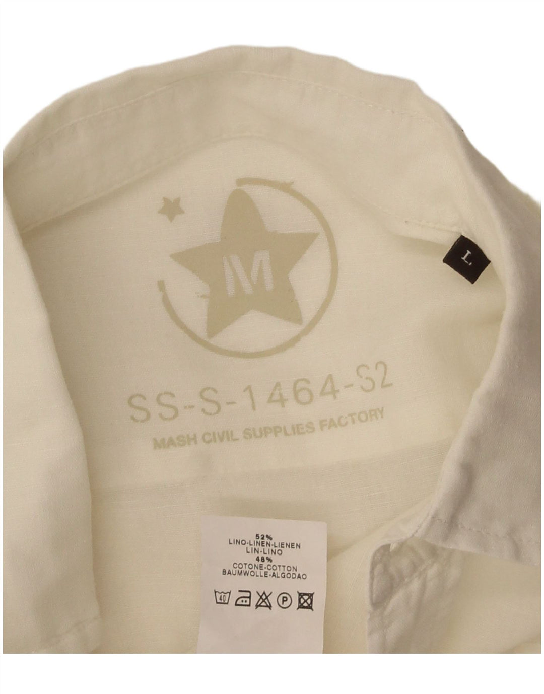 Mash Camisa de manga corta para hombre grande de lino blanco roto