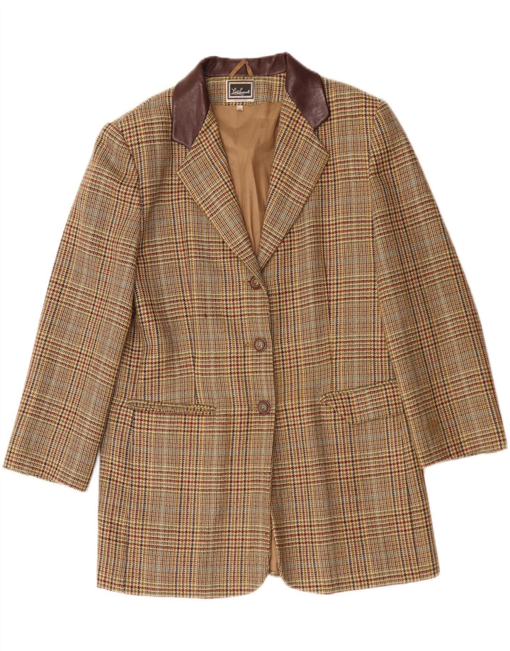Luisa Spagnoli Chaqueta tipo blazer de 3 botones para mujer IT 46 Large Beige Houndstooth