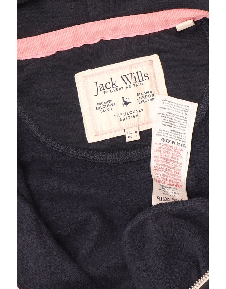 JACK WILLS Suéter con capucha y cremallera gráfica para mujer UK 8 Small Azul marino Algodón