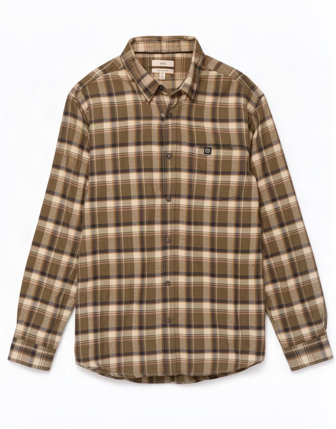 Marks & Spencer Camisa de franela para hombre 2XL Algodón a cuadros verdes
