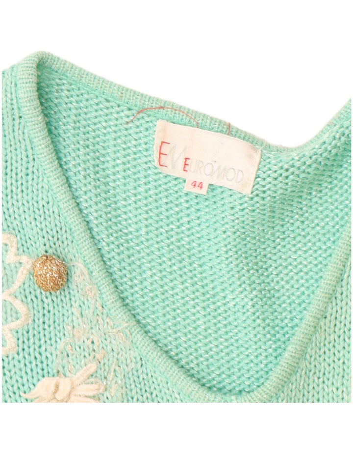 Vintage mujer V-cuello jumper suéter IT 44 medio turquesa poliacrílico