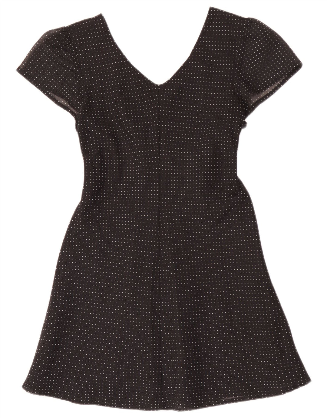 Vintage mujer mini vestido de una línea IT 42 viscosa manchada negra mediana