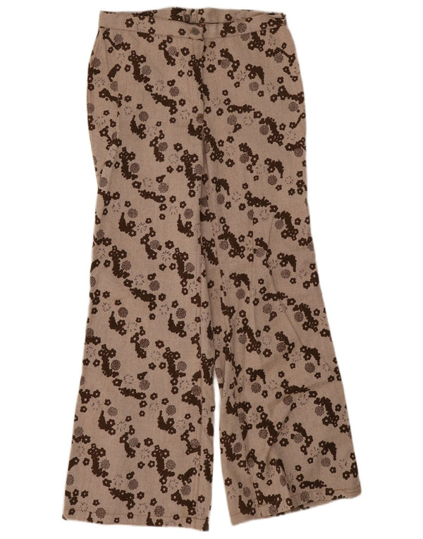 Vintage mujer pierna ancha pantalones casuales W30 L29 marrón floral