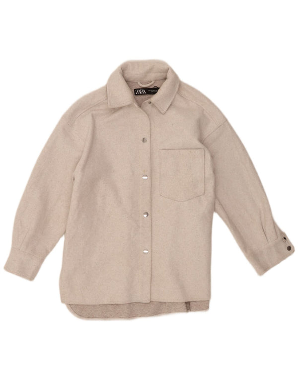 Zara Mujer Chaqueta Shacket UK 6 XS Beige Poliéster