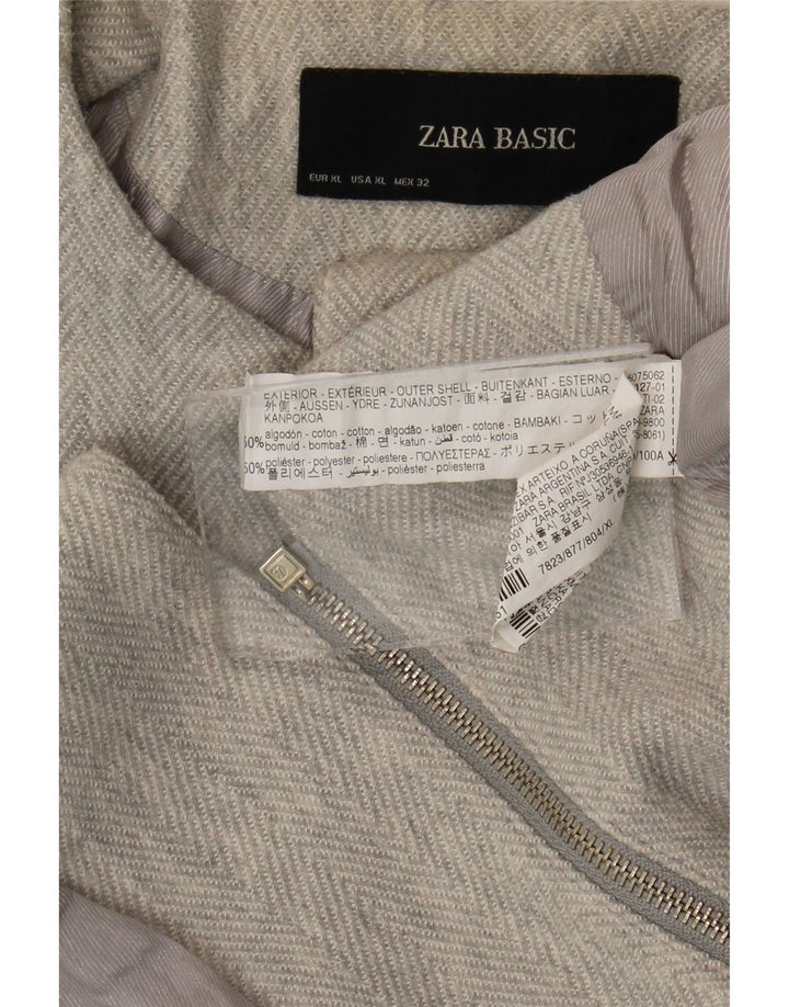 Zara Mujer Chaqueta Blazer Con Cremallera Completa UK 40 XL Algodón Gris Espiga
