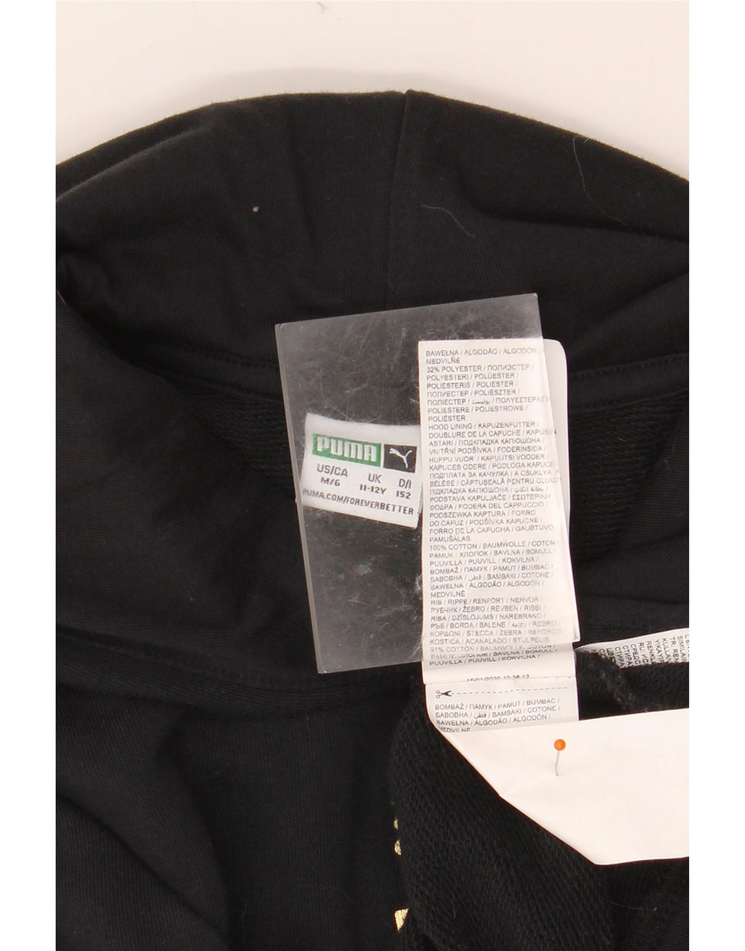 PUMA Jersey con capucha y gráfico corto para niñas 11-12 años Algodón negro con bloques de color