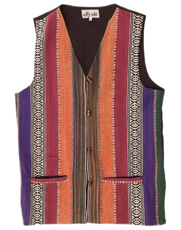 Vintage mujer Gilet Reino Unido 16 algodón de rayas multicolor grande