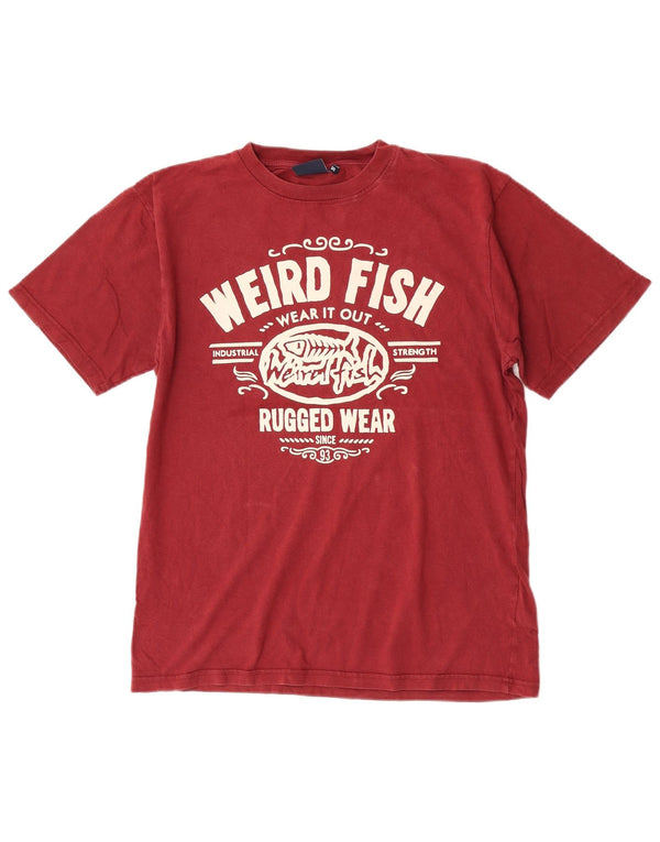 Weird Fish Camiseta gráfica para hombre Top pequeño de algodón burdeos