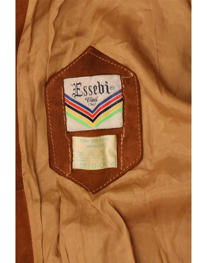 ESSEBI Chaqueta bomber de ante para hombre Reino Unido 40 Grande Cuero marrón