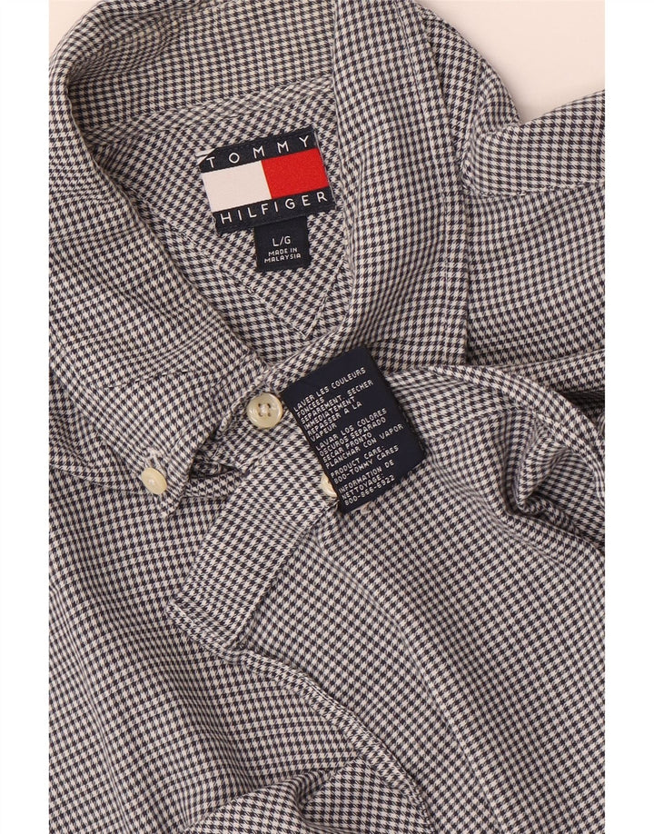 Camisa Tommy Hilfiger Hombre Grande Gris Pata De Gallo Algodón