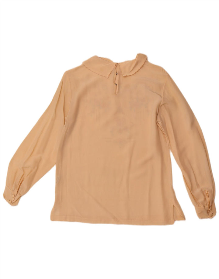 VINTAGE Blusa camisa de manga larga para mujer EU 36 Pequeña seda floral beige