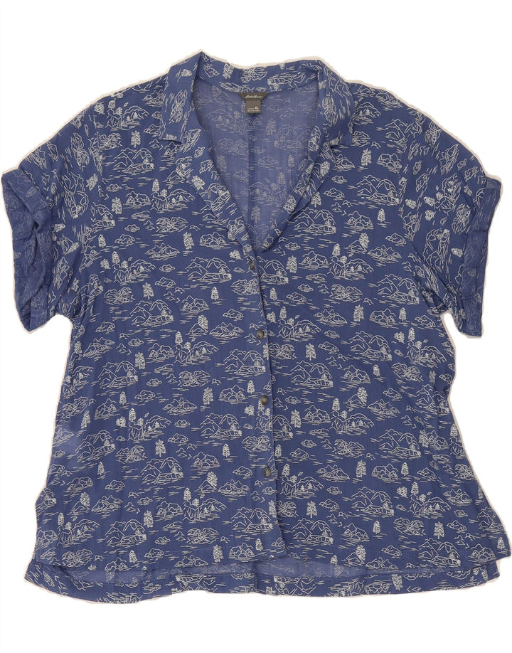 EDDIE BAUER Womens Abstract Pattern Shirt Blouse UK 18 XL Blue Vintage Eddie Bauer and Second-Hand Eddie Bauer from Messina Hembry 