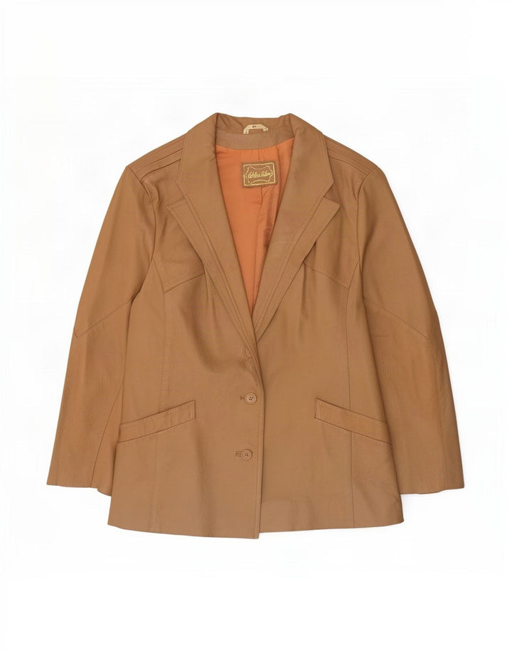 Vintage mujer 3 botones cuero Blazer chaqueta EU 46 XL Beige
