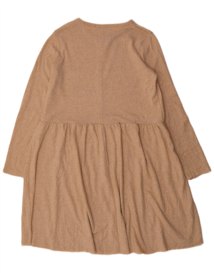 Zara Mujer Vestido Jersey De Manga Larga UK 44 Poliéster Beige Medio
