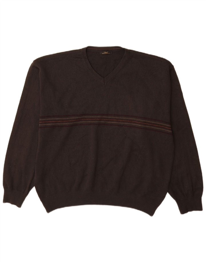 St Michael - Jersey con cuello en V para hombre, talla XL, acrílico a rayas grises