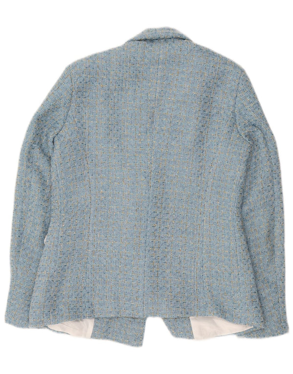 Vintage mujer doble pecho Blazer chaqueta Reino Unido 10 pequeño azul moteado