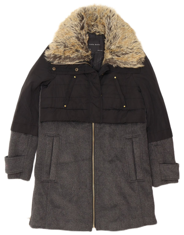 Zara Mujer Abrigo Extragrande UK 6 XS Bloque De Color Negro