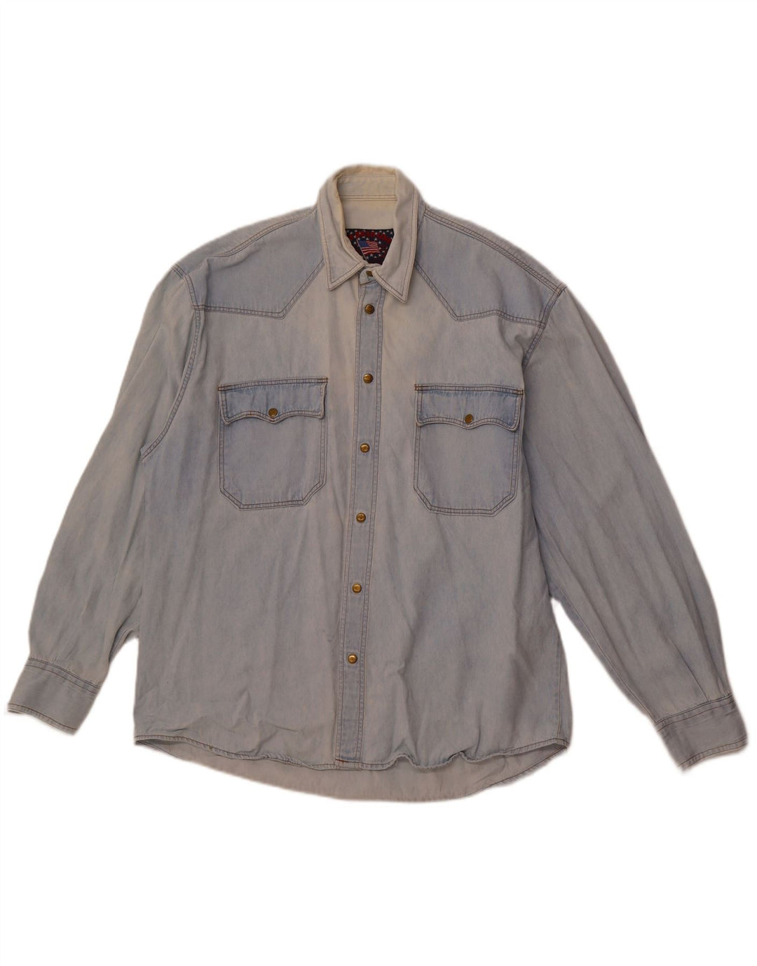 VINTAGE Camisa Vaquera Hombre Azul Medio