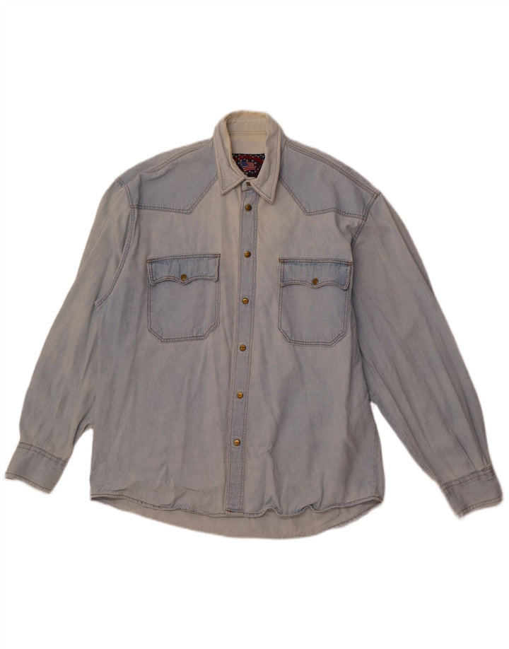 VINTAGE Camisa Vaquera Hombre Azul Medio