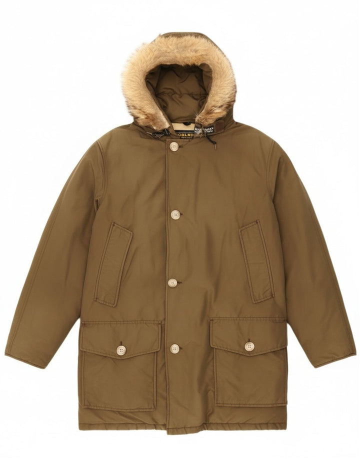 Woolrich Abrigo acolchado con capucha para hombre UK 36 Small Khaki