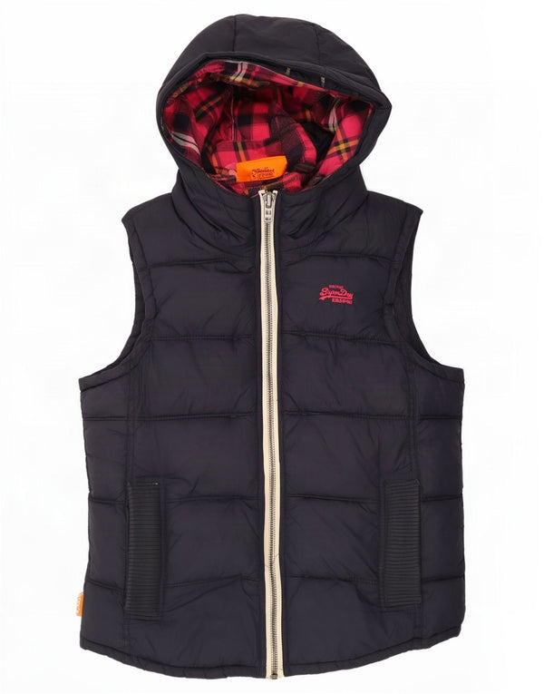 Chaleco acolchado con capucha Superdry para mujer ES 44 Mediano Azul marino Nylon