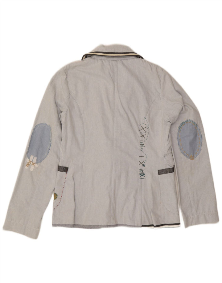 Desigual Chaqueta tipo blazer con gráfico de 3 botones para mujer EU 42 Grande Algodón azul