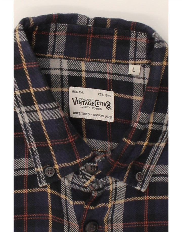 JACK & JONES Mens Flannel Shirt Large Navy Blue Check Cotton Vintage Jack & Jones and Second-Hand Jack & Jones from Messina Hembry 