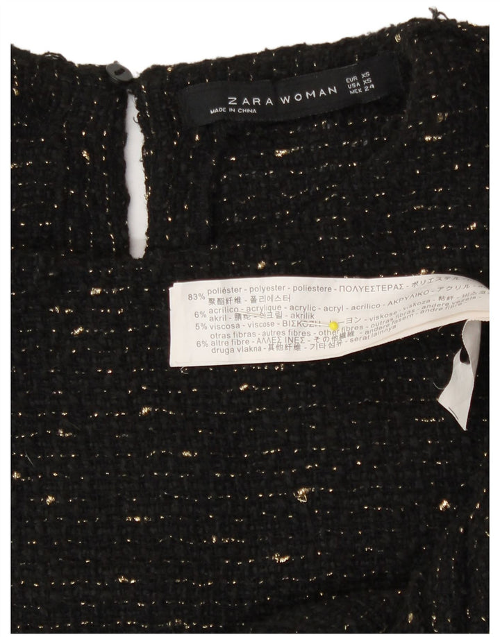 Zara Mujer Top Extragrande Manga 3/4 UK 6 XS Poliéster Moteado Negro