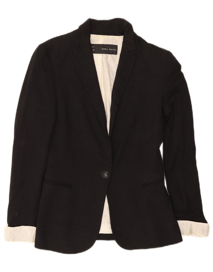 Zara Mujer Chaqueta Blazer De 1 Botón UK 6 XS Viscosa Negra