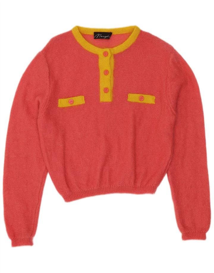 VINTAGE Jersey de cuello con botones para mujer IT 44 Bloque de color rosa medio